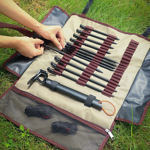 Sac de rangement portable en tissu Oxford pour piquets de tente et marteau de camping, organisateur de clous de sol, kaki - Product Image 1