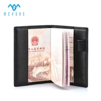 Portefeuille porte-cartes de visite personnalisable avec logo en relief, en cuir véritable noir, fermeture à clip, élégant, pour passeport, argent et cartes de crédit