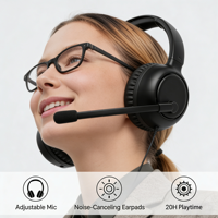 Casque sans fil à réduction de bruit ENC, casque Bluetooth supra-auriculaire avec micro, batterie longue durée, pour centre d'appels, conférence, bureau