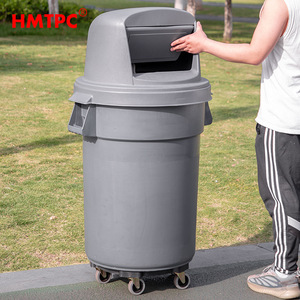 HMTPC 180L Outdoor Trash Can Cylindrical Plastic Flip Lid With <b>Wheels</b> Large Capacity Garbage <b>Bin</b> - Product Image 1