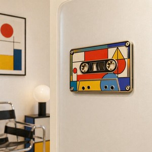 Ensemble d'aimants de réfrigérateur en émail rétro Bauhaus, style Mondrian, radio, télévision, caméra, tourne-disque, <span class=keywords><strong>horloge</strong></span>, Game Boy, art moderne, aimants en métal - Product Image 1