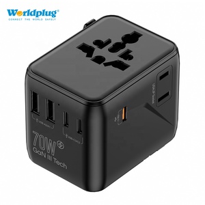 Chargeur <span class=keywords><strong>de</strong></span> <span class=keywords><strong>voyage</strong></span> Worldplug, nouveau, 2AC PD 70W, adaptateur USB universel, petite taille, Gan, multi-prises pour les voyages internationaux - Product Image 1