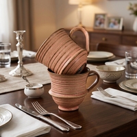Ensemble de vaisselle en céramique de forme irrégulière marron terre cuite ST Wholesale, assiettes et bols à soupe pour restaurant et hôtel, avec décor émaillé
