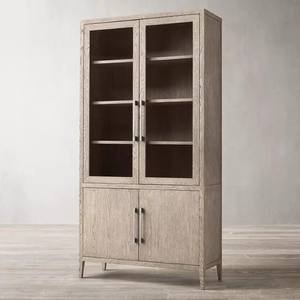 Bibliothèque américaine en bois massif, armoire latérale rétro française, <span class=keywords><strong>casier</strong></span> de salon, finition vieillie, personnalisation simple et double. - Product Image 4