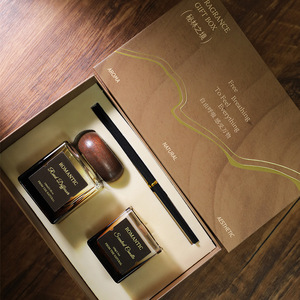 Retro Scented Candle Gift Box Coffee Wood Fragrance Decor Wooden Wick Candle Premium <b>Reed</b> <b>Diffuser</b> Essential Oil Set - Product Image 3