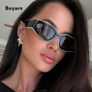 Boyarn แว่นตากันแดดกีฬาอินเทรนด์ใหม่กรอบสีขาวย้อนยุค UV400ทรงรีตาแมว - Product Image 3