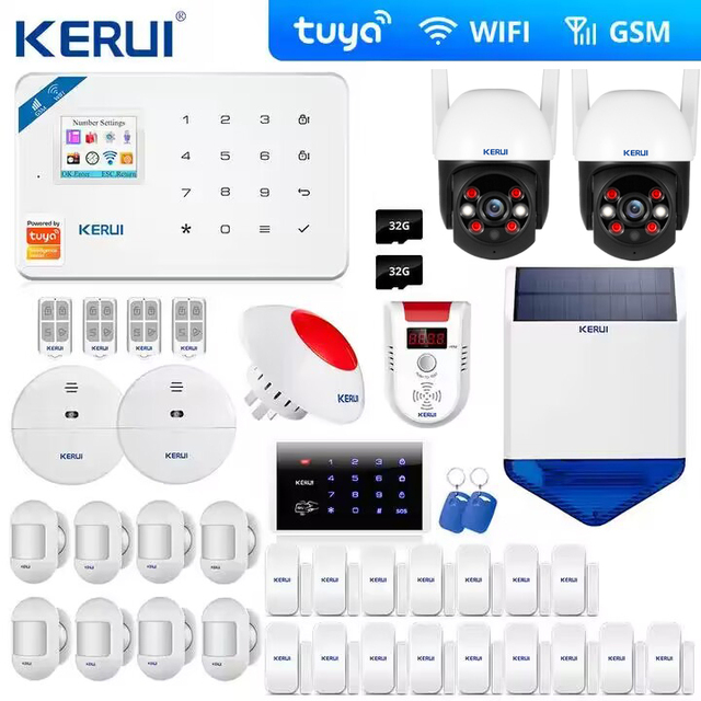 KERUI W181 Tuya Alarm Kit Camera WIFI GSMHome Burglar Security System Curtain Motion Sensor Wireless Solar Siren IP Camera