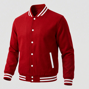 Men's <b>Red</b> <b>Wool</b> Quilted Varsity Jacket Leather Sleeve Regular Fit Solid Color Button Closure Casual Style Custom LOGO - Product Image 1