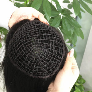 Topper de Cabello para Red de Pesca, Hecho a Mano, 100% Cabello Humano, Calidad Superior, Topper Lujoso de 16 Pulgadas, Estilo de Cabello Negro Marrón Oscuro - Product Image 1