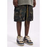 Shorts de travail camouflage délavés tendance pour homme, style rétro décontracté, coupe ample, avec cordon de serrage, en polyester, pour l'été, polyvalents