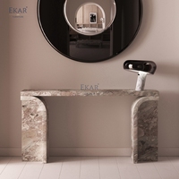 Table console moderne en pierre de travertin, table d'entrée de luxe en marbre, tables de couloir longues et étroites incurvées, meubles