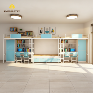 Muebles Escolares para Estudiantes, Cama Metálica para Dormitorio, Litera Tipo Loft con Mesa de Estudio, Silla, <span class=keywords><strong>Armario</strong></span> y <span class=keywords><strong>Escalera</strong></span> para Dormitorio de Hostal - Product Image 3