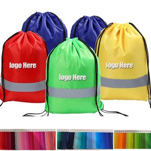 Polyester Oxford Durable Reflective Safty <b>Children</b> Drawstring Sports Running Bags Lightweight Portable <b>Backpack</b> - Product Image 2