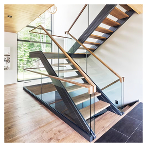 DERCHI Modern Exterior Outdoor Balcony Stair Railing Frameless Glass Fence Balustrade <strong>Handrail</strong> Black Aluminum U Channel Railing - Product Image 2