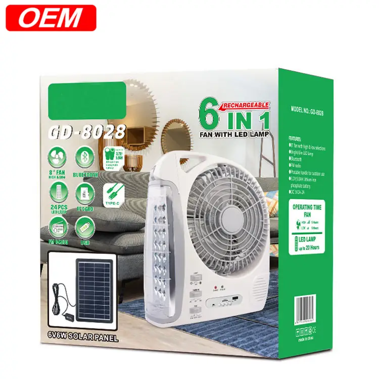 GDTIMES 12 polegadas Ventilador De Mesa Solar com Bluetooh Speaker FM Rádio LED Luz Portátil Recarga Ventilador De Mesa Elétrica