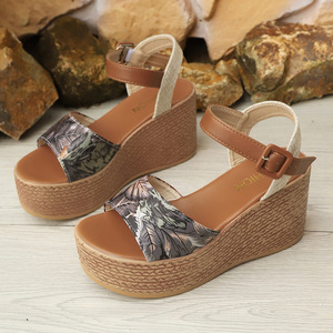 Women New Printed Roman Sandals Summer Thick Sole Platform Color Block Open Toe Sandals Wholesale - Product Image 4