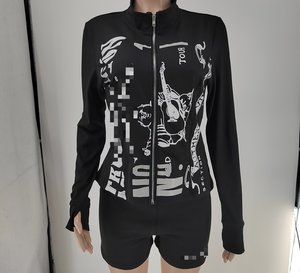 Peeqi XH2200 Completo Sportivo da Donna, Top a Maniche Lunghe con Zip e Pantaloncini da Ciclista, Set Casual da 2 Pezzi per Fitness - Product Image 4