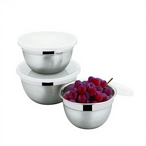 Ensemble de 3 pièces de bols à salade d'œufs de boulangerie avec couvercle en plastique, bols de mélange avec râpe en acier inoxydable, bol à couvercle allemand - Product Image 1