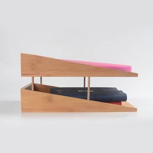 Two-tier bamboo office desk <b>storage</b> box; bamboo desktop <b>file</b> folder <b>storage</b> box - Product Image 5