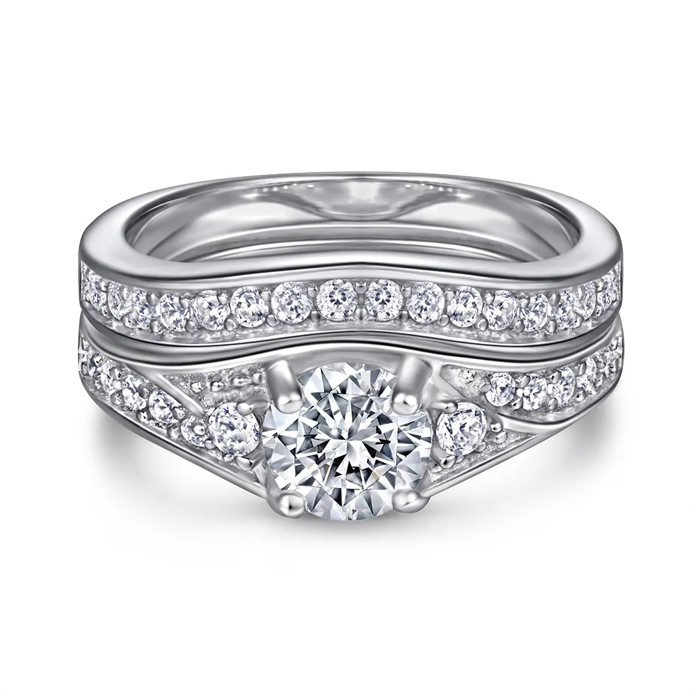 Tl002 conjunto de anel de casamento, joias femininas personalizadas anel de rodio banhado anel de noivado 925 prata esterlina