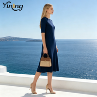Robes midi bleu marine à manches mi-longues pour femmes grandes tailles, élégantes, pour le bureau, vêtements pour femmes, fabrication OEM ODM, usine directe, robe bleue