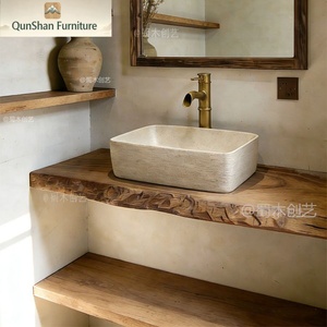 Mueble <span class=keywords><strong>de</strong></span> <span class=keywords><strong>Baño</strong></span> Flotante <span class=keywords><strong>de</strong></span> Madera Maciza Rústica con Borde Natural, Gabinete <span class=keywords><strong>de</strong></span> Lavabo Flotante <span class=keywords><strong>de</strong></span> Madera Natural, Almacenamiento <span class=keywords><strong>para</strong></span> <span class=keywords><strong>Baño</strong></span> en Espacios <span class=keywords><strong>Pequeños</strong></span> - Product Image 2