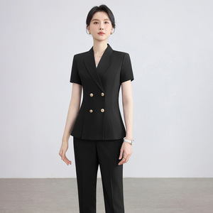 Women's Short Sleeve Suit Set Elegant Business Work Wear Anti-Wrinkle Polyester Spandex Blend Formal Office Outfit - Product Image 2