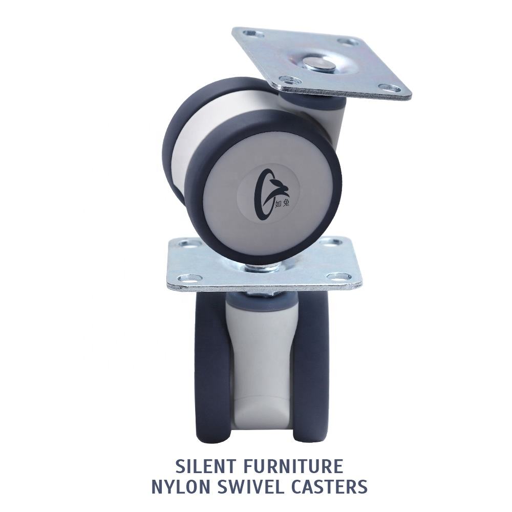 50/65/75/100/125 mm Full-plastic Twin Caster Top Plate Mounting TPE Castor Wheel for Baby Floor Bed