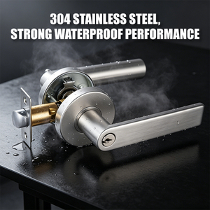 Tianyi Brushed Stainless Steel Door Handle Lever <b>Lock</b> Round Rosette <b>Keyed</b> Entry Modern Interior Bedroom Hardware Lockset - Product Image 4