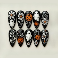 Faux ongles à presser Halloween – Autocollants fantaisie pour ongles, motifs fantômes, citrouilles, lanternes, chauves-souris, crânes – Ongles portables tendance