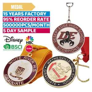 Medalha escolar com logotipo 3D esmaltado macio, medalha esportiva barata de metal personalizada para campeonatos esportivos, medalha com desenho personalizado