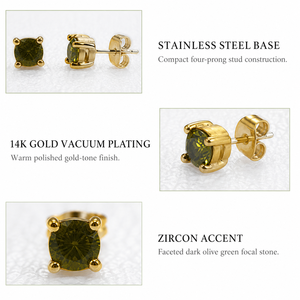 Pendientes de circonita verde de acero inoxidable con baño de oro de 14K al vacío, cuadrados de cuatro puntas, joyería minimalista - Product Image 4
