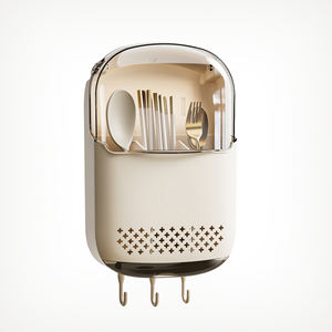 벽걸이 3 칸 플라스틱 대용량 젓가락 숟가락 보관 홀더 주방 용품 보관 케이지 배수 트레이 - Product Image 1