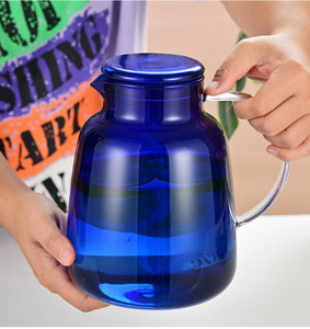 Jarra de agua fría de vidrio azul de gran capacidad, juego de vasos para el hogar, jarra de agua fría de vidrio de borosilicato alto - Product Image 5