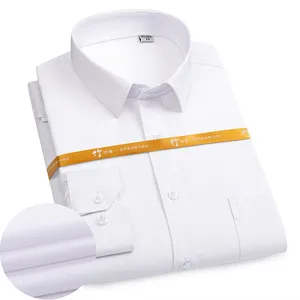 Bamboo Fabric shirt Men's long-sleeve white business casual non-ironing drop slim Fall Men's white Solid Shirt