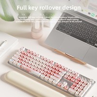 Teclado Mecánico con Cable USB TK930 Rouge Kitty con Retroiluminación y Diseño Rosa de Alta Estética para Uso en Oficina y Juegos de PC para Mujeres