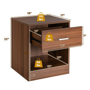 Moderno DB Juego de 2 Mesitas de noche de madera Gabinete abierto y cajón de almacenamiento para panel de dormitorio Estilo de madera para apartamentos - Product Image 5