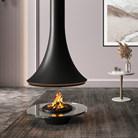 Poêle à bois moderne à foyer inversé avec design en forme d'entonnoir, cheminée suspendue, foyer autonome séparé pour plafond haut