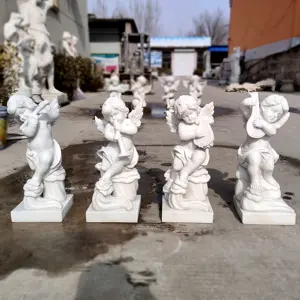 Hot Sale White Marble Little angel Statue Perform An Instrument
