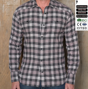 Chemise en flanelle pour homme, coupe ample, 100% coton, tissu écossais, écologique, respirante, avec logo personnalisé, style streetwear - Product Image 1