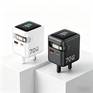 Dual Port GaN Wall Charger Tft Display Retractable Travel Phone Charger travel <b>adapter</b> built in cable - Product Image 1