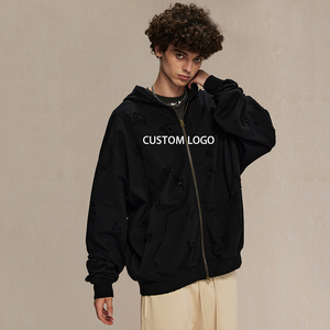 Nouvelle collection hiver : Sweat-shirt unisexe vintage en coton 450 g/m² brodé, délavé et vieilli, coupe oversize, style streetwear, avec fermeture éclair, personnalisable pour homme. - Product Image 2