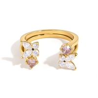 Anillo Abierto de Mariposa con Circonitas, Chapado en Oro de 18K, Resistente al Deslustre, Impermeable, de Acero Inoxidable, para Mujer, Joyería Minimalista, Regalo