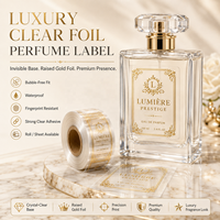 Autocollants transparents personnalisés pour parfums avec logo sur mesure, estampage à chaud doré, étiquettes imperméables pour marques de luxe