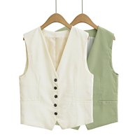 Ensemble 2 pièces pour femmes-Débardeur sans manches décontracté à simple boutonnage et short décontracté-Ensemble pour femmes