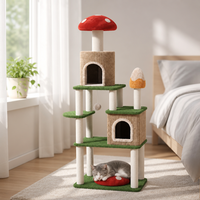 Arbre à chat moderne de luxe en forme de champignon, tour d'escalade pour chat d'intérieur, griffoir en peluche, maison pour chat avec jouet, matériau en sisal, 4 niveaux