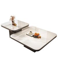 Table basse multifonctionnelle de style italien haut de gamme pour salon, surface en pierre carrée, design minimaliste de luxe léger, cadre en métal