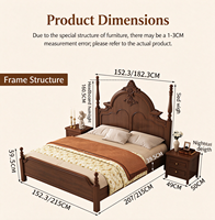 Lit double vintage français en bois, cadre rembourré élégant avec rangement, lit de mariage classique pour chambre principale