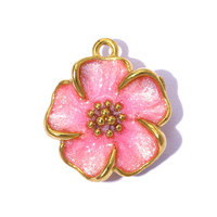 Liontin Enamel Baja Anti Karat Musim Semi Musim Panas, Bunga Kaktus Berhias Berlian Imitasi Ceri untuk Pembuatan Perhiasan Buatan Tangan
