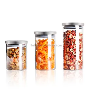 Clear glass storage jars kitchen utensil with 304 Stainless Steel airtight Lid OEM Customized Logo